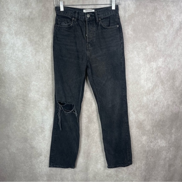 Reformation Cynthia High Rise Straight Distressed Jeans In Washed Black Size 25 - Picture 1 of 8